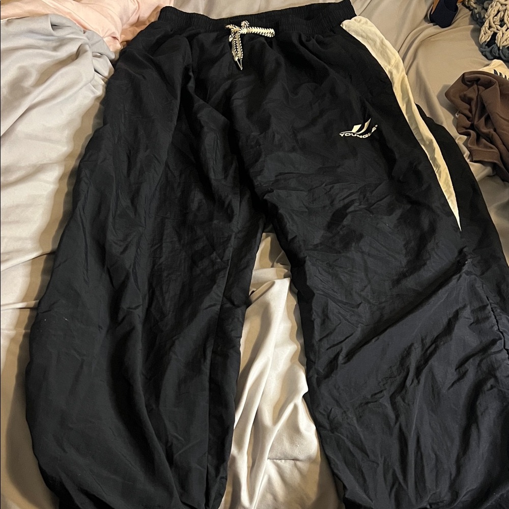YoungLA Black Joggers with White Detail